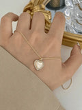 Rhinestone Edge Heart Pendant Necklace-Outfit