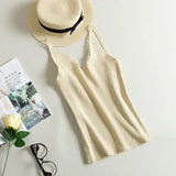 Spring New Hook Flower Lace Solid Stitching V-neck Camis Female Knitted Short Section Slim Outer Wear Shirt Trend Tank