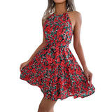 Wind Shooting Spring And Summer Leisure Lotus Leaves Side Smashed Flower Dress Holiday Dress Women's