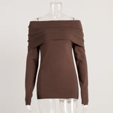 Fongt Women's Fall/Winter 2025 Long-Sleeved Knitted Bottom Shirt With A Word Of The Shoulder Sex-Repair And Exposed Shoulder