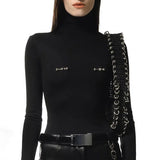 Autumn And Winter Turtle Neck Solid Undershirt Blouse Metal Charms Decoration Bottom Top Women Casual Comfort Streetwea-Outfit
