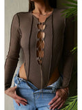 Fongt Ebay Sexy Pure Desire Wind Hollow Out Belt Anti Car Splicing Long Sleeve Slim Onesie Women's