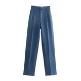 2021 New Summer Women Vintage Solid Pants Female Office Lady Bottoms Slim High Waist Casual Chic Straight