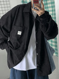 Men's Corduroy Loose Button-Down Shirt-Outfit