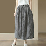 Fongt New Retro-Colored Woven Linen Lattice Skirt Tight Waist Thin Half-Dress Skirt Temperament Cotton A-Song