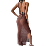 Fongt New Sweater Beach Casual Solid Color Knit Sling Knit Cover Outside-Outfit