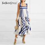 TWOTWINSTYLE Striped Spaghetti Strap Dress 2022 Summer Clothes For Women Streetwear Boho Sleeveless A Line Elegant Long
