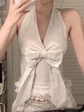 Fongt Spring And Summer New Temperament Thin Design Small Fish Bone Bundle Hanging Neck V-Neck Dress Fish Bone Boobs