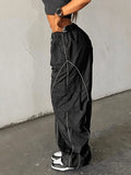 Contrast Piping Flap Pocket Cargo Pants-Outfit