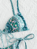 Ethnic Floral Lace Up Bikini Set-Outfit