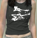 Fongt Doodle Color Print Thread Sleeveless Vest Spring / Summer 2023 New Diablo Hipster Skinny Top-Outfit