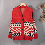 New 2021 Women's Autumn Winter Sweaters V-Neck Oversized Elegant Buttons Cardigans Checkered Vintage Tops