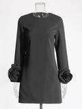 French Literary Style And Wind Collar Three-Dimensional Flower Splicing Short Dress 2025 Summer New Temperament Long-Sleeved Short Dress