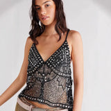 Fongt Women's New Sexy Butterfly Print Blouse V-Neckless Small Vest