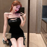 Out Women's Dress Slim Sexy Letter Print Bodycon Dresses Sleeveless-Outfit