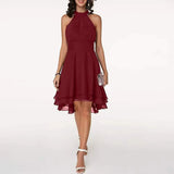 Fongt New Fashion Pure Color Temperament Women's Sexy Out-Shoulder Sleeveless Round Collar Micro-Folding Waist Repair