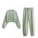 New Basic Short Style Sweater 8417803 Elastic Waist Jogging Trousers Set-Outfit
