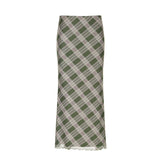 Fresh Girl's Checkered Straight Green Skirt 2023 Early Autumn New Low-Waist Leisure All Kinds Of Long Skirt Tide-Outfit