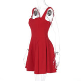 Solid Strap Flare Mini Dress-Outfit