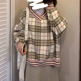 Plaid Sweaters Women Knitted Pullovers Casual Plush Sweaters Ladies Oversized Jumper Long Sleeve Tops Sueters De