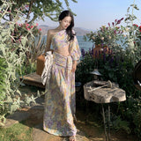 Fongt Shoulder One Shoulder Long Sleeve Dress Skirt Floral Dress Female Sanya Thailand Holiday Dress-Outfit