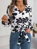 Shooting 2025 Autumn And Winter Casual Hit Color Flower Lantern Sleeve With Chiffon Shirts Women's