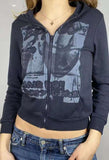 Screen Print Zipper Hoodie-Outfit