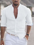 Fongt New Men's Summer Shirt Beach Shirts Long Sleeves Solid Hawaiian Holiday