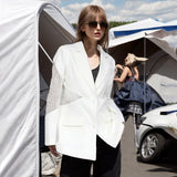 Fongt Spring New Fashion Temperament V Collar Hollow Out Perspective Lace Splicing Design Sense Long Sleeve Suit Jacket Female-Outfit