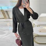 Fongt Autumn New Women's Pure Color Temperament With A Stylish Dress Two-Set