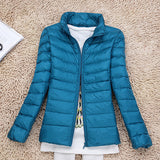 Spring And Autumn Winter Light Down Jacket Female Pure Color Standing Collar Slim Plus Large Size Short Coat Tide Direct Sales-Outfit