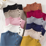 Casual Front Button Slim Knitted Sweater Long Sleeve Stand Collar Solid High Street Pullover 2021 Winter New Fashion