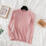 Thick Pullovers Khaki Casual Button O-neck Chic