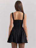 Solid Strap Flare Mini Dress-Outfit