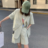 Loose 2 Piece Women Short Set With Blazer Summer 2023 Thin Short-sleeved Blazers + Shorts Casual Office Ladies