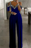 2023 Women's Elegant Jumpsuits with Sequins Sexy Solid High Waist Jumpsuit Women Wide-leg Short Sleeve Jumpsuit for