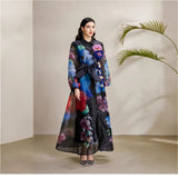 Fongt Court-Print Bubble-Sleeved Dress Women's Autumn Strap-In Belt Design Super Fairy Long Dress Dress