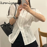 Short Sleeve Shirts & Blouses Single Breasted Blusas Korean Ins Camisas Round Neck Ropa Mujer Summer 2024 New Tops-Outfit
