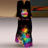 V-neck Long Sleeve Ankle-Length Vintage