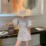 Fongt Tile Print Jumpsuit Female Summer 2023 New Thin Square Neck Shorts-Outfit