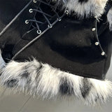 Low Waist Lace-up Fur Trim Shorts-Outfit