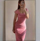 Fongt Summer New Women's Decoration Waist Sexy Folding Tight Dress