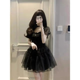 Fongt French First Love High-End Temperament Waist Dress Women Bubble Sleeve Mesh Splicing Puffy Princess