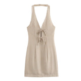 Fongt Summer New Women's Decoration Bare Back Hanging Neck Sling Dress