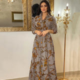 Fongt 2025 Spring And Autumn New Middle East Women's Shang French Elegant Dress Vintage Printed