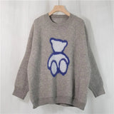 New 2021 Spring Autumn Women Sweater Korean Style Bears Cute Elegant Oversized Retro Wild Pullover Lady Tops