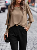 Fongt Women's T-Shirt Long Sleeve Button Solid Color Casual Top-Outfit