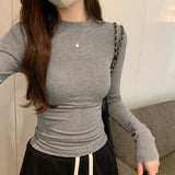 Basic Style Slim, Slim, Long-Sleeved T-Shirt For Women In Autumn Is A New Style With A Small Standing Collar With A Bottom.-Outfit