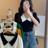 Fongt Retro Bubble Sleeve Knitted T-Shirt Women Design Small Short Top Summer New Ice T-Shirt