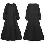Holiday Pleated Dresses Casual Women Solid Dress Long Lantern Sleeve Maxi Dress Stylish Vestido VONDA Beach 2022 Long